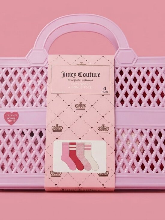 Juicy Couture Accessories - NWT Juicy Couture Cozy Socks Set of 4 w/ Pink Tote